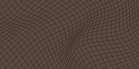 Fototapeta premium Abstract brown background with distorted grid lines. 3D distorted mesh wave optical illusion line pattern vector illustration design.