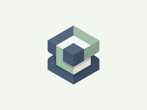 Abstract isometric geometric cube icon representing modern technology structure development or corporate blockchain branding logo