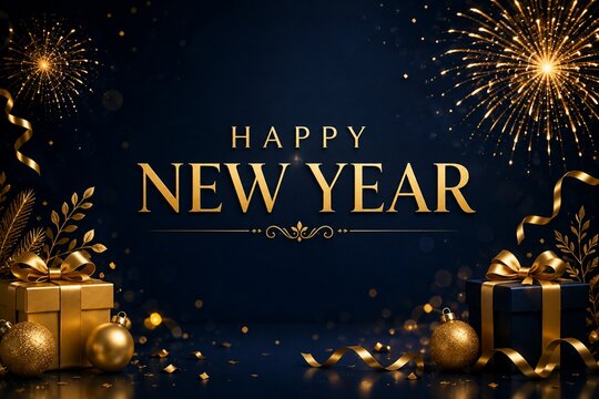 Elegant Happy New Year Celebration with Gold Fireworks