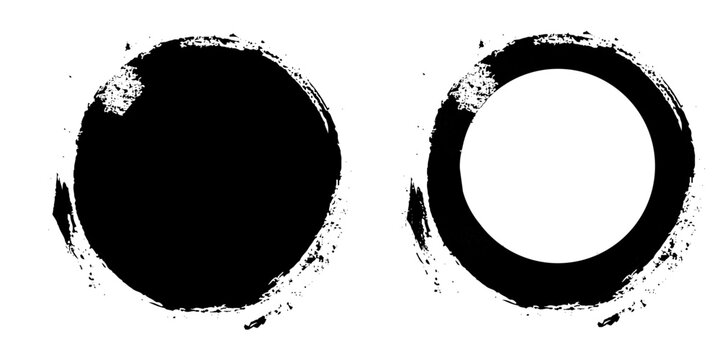 Distressed Black Circular Shapes Collection. Distressed Round Grunge Texture