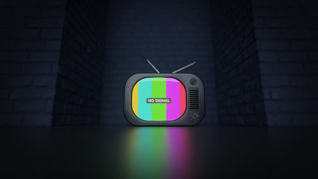 Retro CRT TV with No Signal Color Bars 3D Render