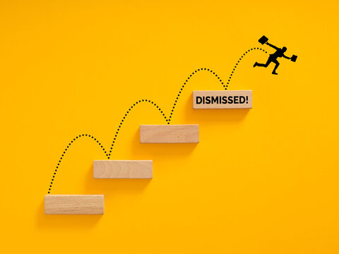 Businessman figure dismissed from job career leaving staircase