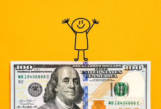 Happy stick figure celebrating financial wealth success