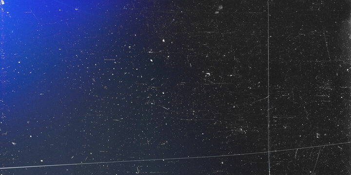 Abstract dark blue vintage film grain texture with white dust and scratches overlay