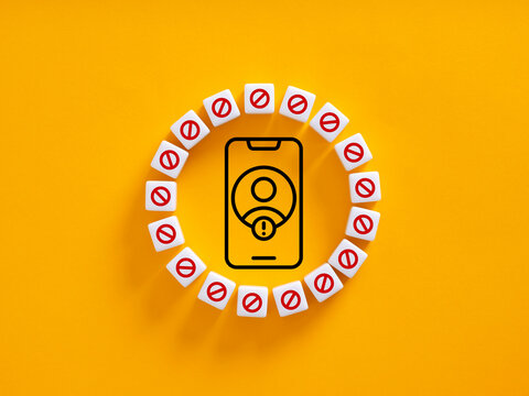 Smartphone icon with user account or unknown incoming call suspension concept