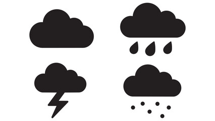 Obraz premium Four weather icons showing cloud, rain, storm, and snow