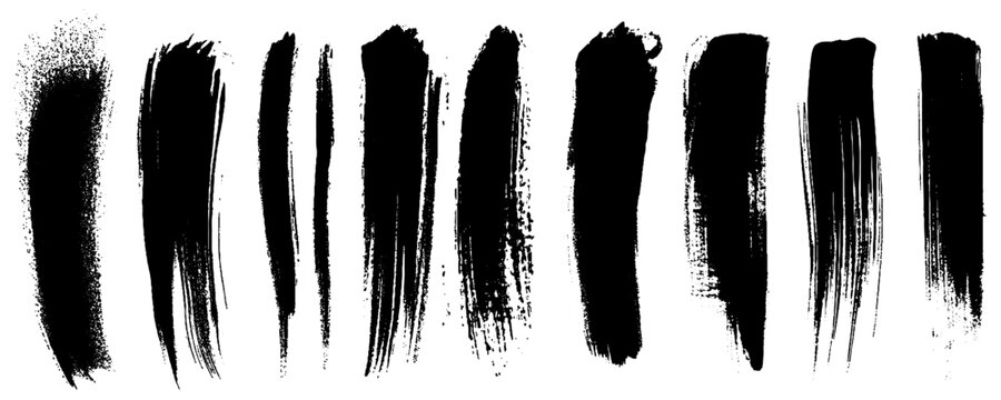 Vertical Grunge Brush Marks Isolated. Artistic Ink Brush Stroke Collection