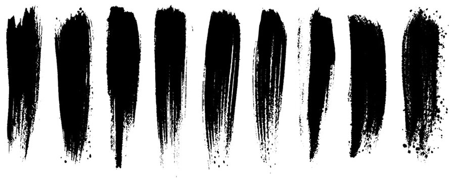 Abstract Ink Brush Strokes Set. Vertical Grunge Brush Marks Isolated