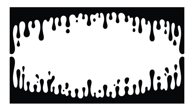 Dripping black ink frame vector, liquid paint splatter border, spooky halloween slime background isolated on White Background halloween