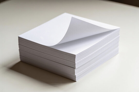 A stack of plain paper with one sheet lifted from the top