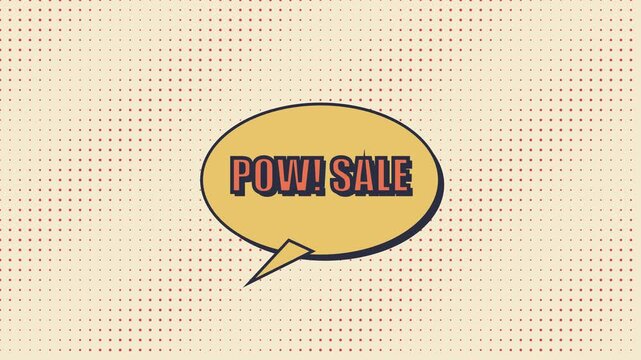 Pow sale comic book text animation pop art style featuring retro halftone pattern background for dynamic digital motion video footage