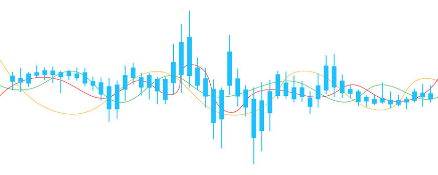Blue stock market chart candlestick pattern with moving average for financial trading analysis.
