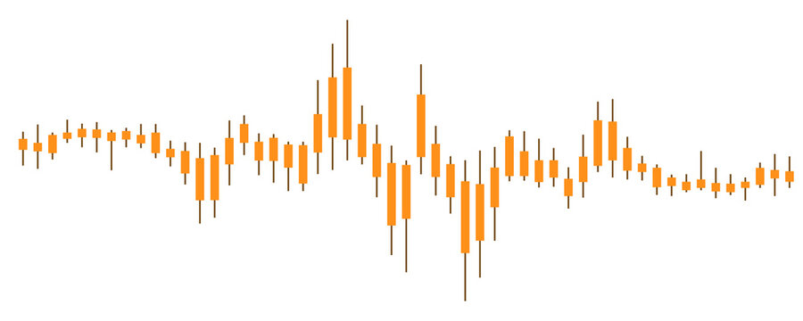 Orange stock market chart candlestick pattern diagram for financial trading analysis on transparent background.