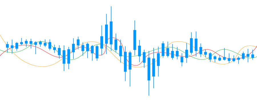Blue stock market chart candlestick pattern with moving average for financial trading analysis.