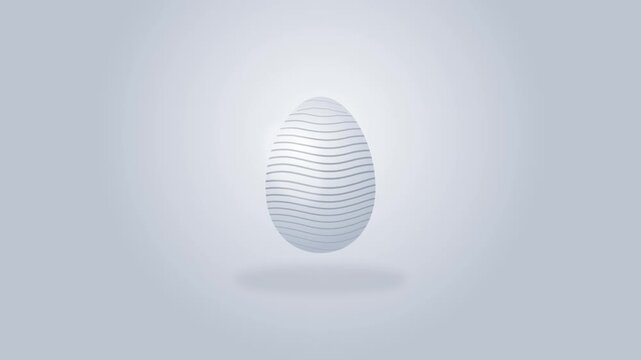 Looping 3d animation of a white egg with moving wavy stripes and lines on its surface