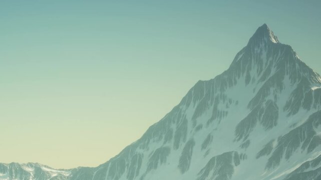Snow covers the steep sides of the mountain. The sun shines brightly, creating a clear view of the rocky terrain. It is daytime in a mountainous region with many slopes.