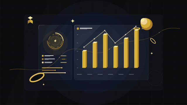 Financial growth chart with data analysis dashboard