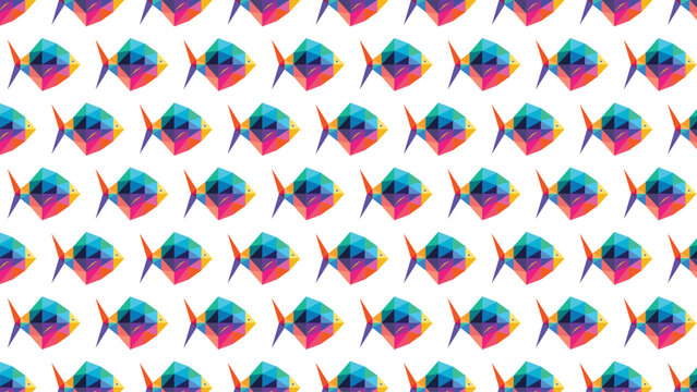 Colorful geometric fish pattern seamless background