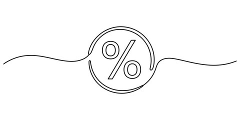Obraz premium Continuous single line drawing of a percentage sign inside a circle