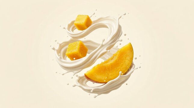 Dynamic mango fruit splash with creamy milk swirl