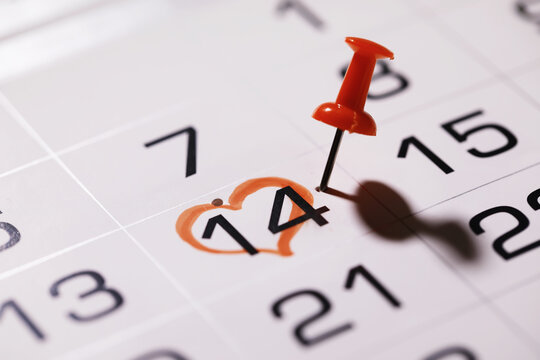 Valentines day. Calendar with circled date february 14.