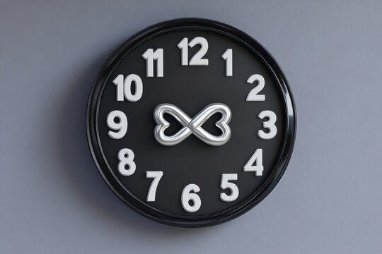 A clock with an infinity sign instead of numbers featuring roman numerals