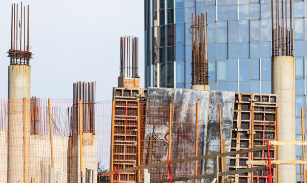 Concrete pillars stand tall at construction site
