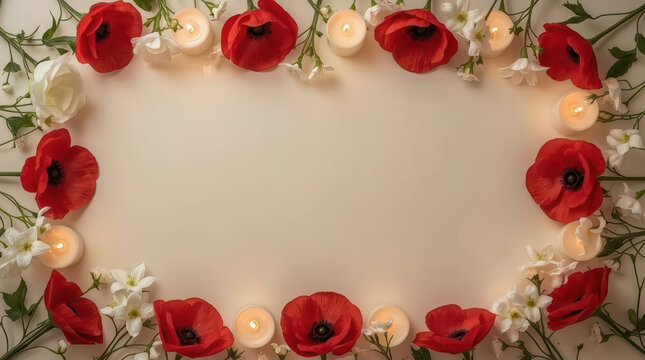 Red poppy flower candle wreath remembrance template