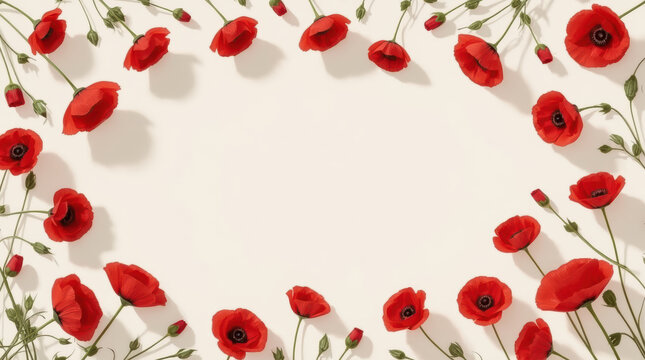 Elegant remembrance template with red poppy border and soft shadows
