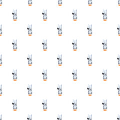 Naklejka premium Cute cartoon zebra animals creating a playful seamless texture for children's designs