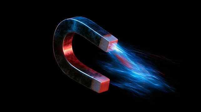 Horseshoe magnet emitting energy on black