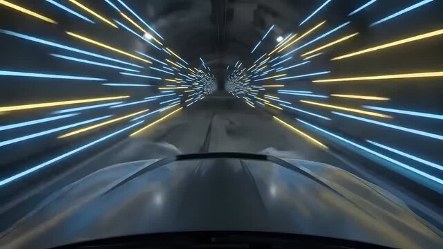 Futuristic Tunnel Pov Driving Shot at High Speed with Neon Streaks