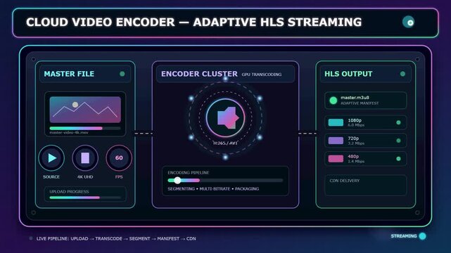 Cloud Video Encoder Adaptive HLS Streaming Solution Interface Display