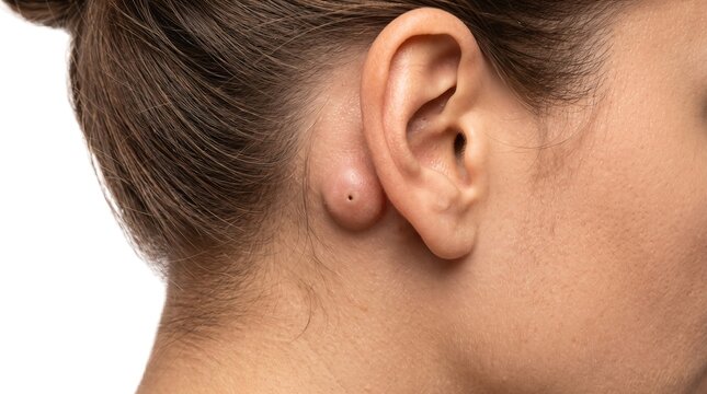 Epidermoid Cyst Bump behind Ear on Woman Neck