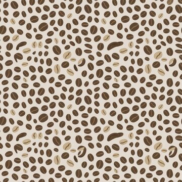 A seamless pattern of coffee beans on a beige background
