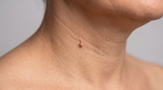 Skin Tag Acrochordon Growth on Mature Woman Neck Skin