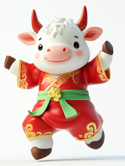 Fototapeta premium Cute ox 3D illustration in traditional Chinese costume