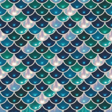 A vibrant iridescent mermaid scale pattern in shades of blue and green