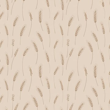 A seamless pattern of wheat stalks on a beige background