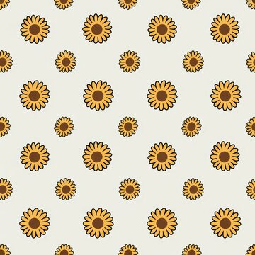 A seamless pattern of yellow sunflowers on a cream background
