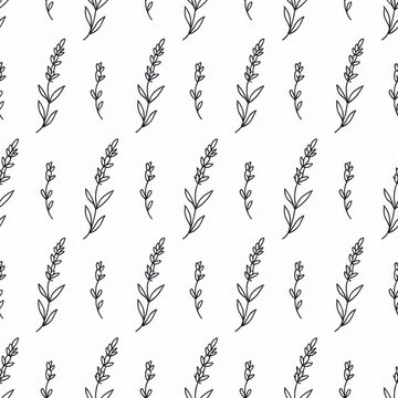 A seamless pattern of small black floral illustrations on a white background