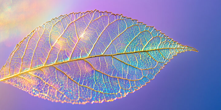 Close-up of a leaf showing its structure and colors Generative AI