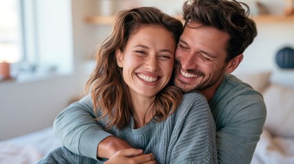 Obraz premium Loving couple sharing a happy, intimate moment at home