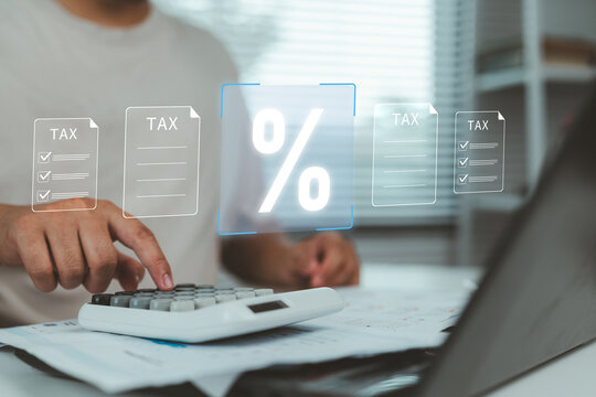 Digital Tax Management for Online Accounting and Financial Compliance, Business Technology Concept for Tax Filing, Percentage Calculation, Finance Automation, Reporting, and Enterprise Planning