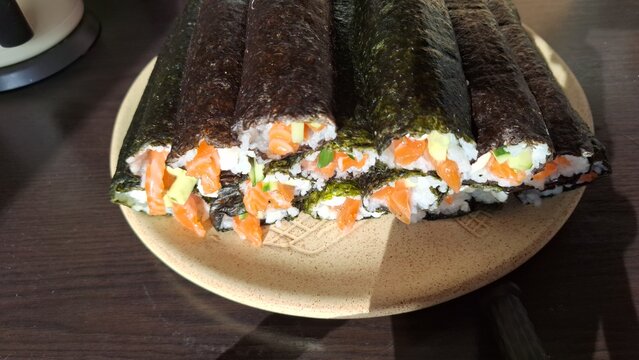 Long sushi rolls,Long sushi rolls lie lengthwise