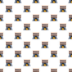 Naklejka premium Repetitive illustration showing fireplaces with an active fire, symbolizing home warmth and comfort