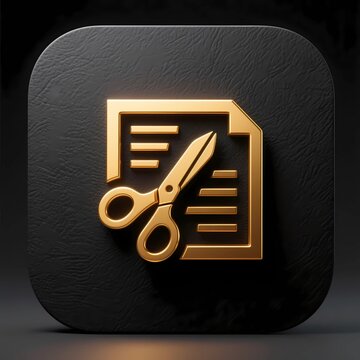 3D Golden Scissors and Document Icon for Content Editing and Cut Concept