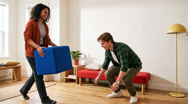 Roommates reshape a colorful rental living room