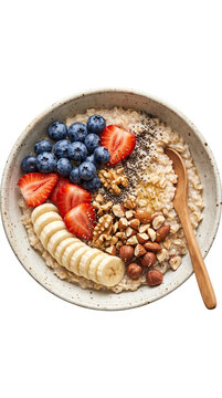 Healthy Oatmeal Breakfast Bowl with Fresh Fruits Nuts and Chia Seeds