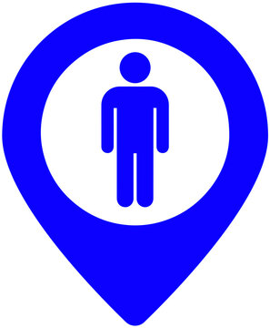 Blue location pin with person icon isolated on transparent PNG background